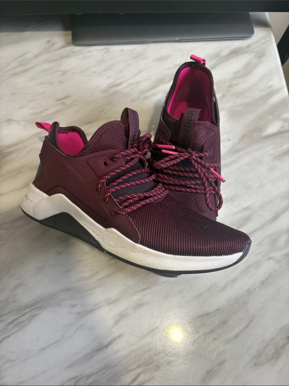 Reebok Women's Burgundy Athletic Sneakers with Pink Accents